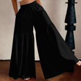 thumbnail image 2 of KDDYLITQ Flowy Pants for Women Petite Palazzo Solid Loose Fit Trousers Summer Beach Wide Leg Elastic High Waisted Pants with Pockets Black S, 2 of 7