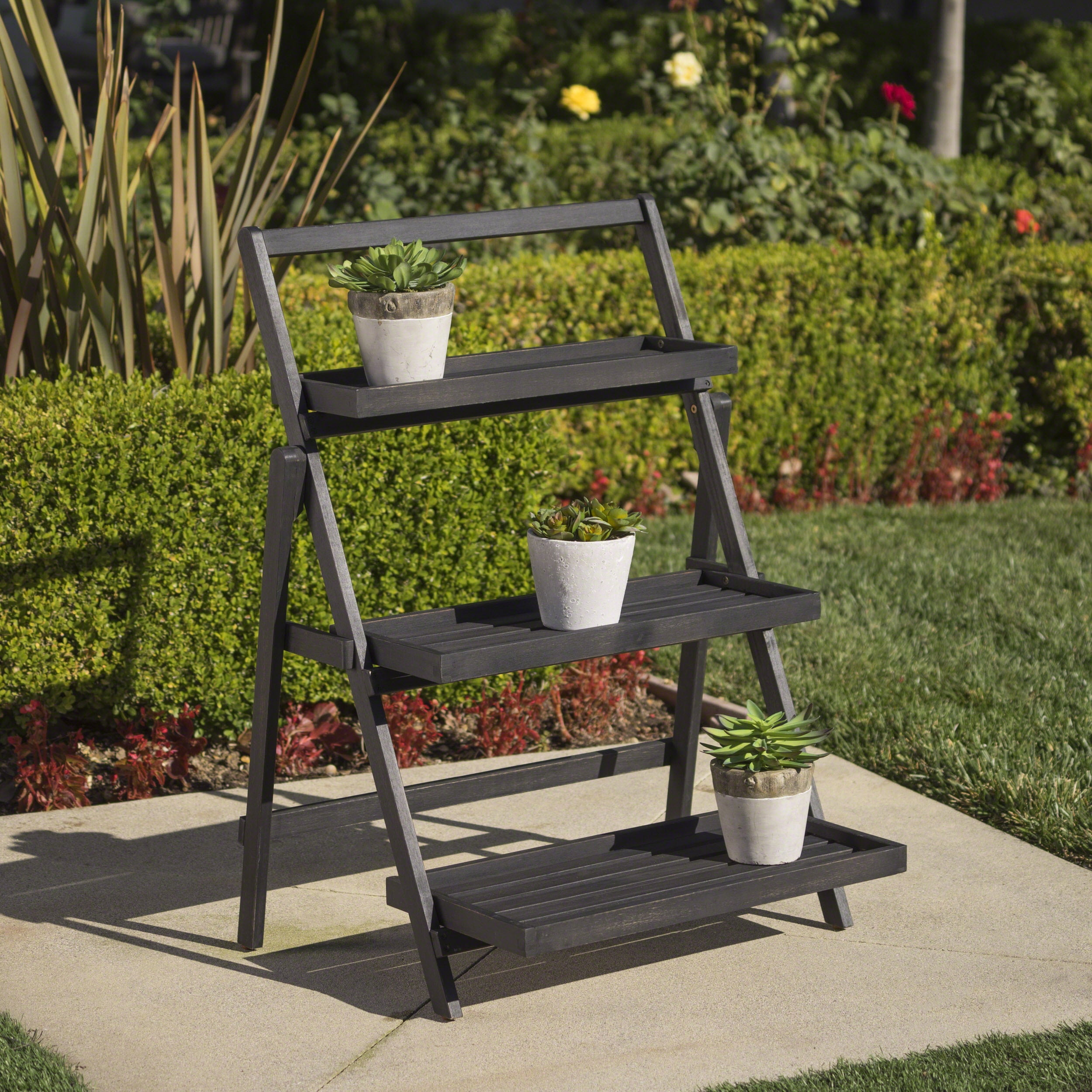 Noble House Meredith Outdoor Acacia Wood Plant Stand, Dark
