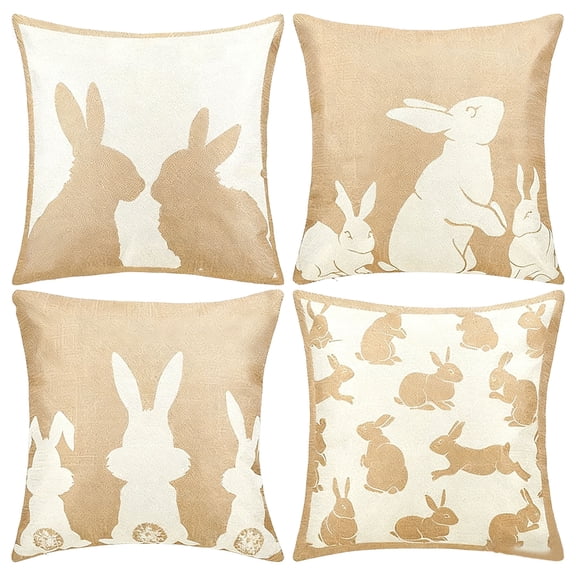 4 Pack Easter Bunny Pillow Covers 45*45cm Easter Decorative Throw Pillow Cases Polyester Festive Home Decor Cushion Covers