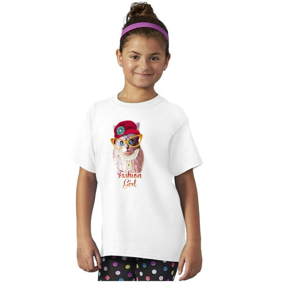 Fashion Girl Funny Crazy Cat Lady Girls Kids T Shirt Tees Teen Brisco Brands L