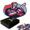 thumbnail image 2 of Ambesonne Hockey Jigsaw Puzzle Durable Cardboard, Player Holding Stick, 1000 pcs, Dark Coral Pale Blue, 2 of 5