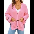 thumbnail image 1 of Suéter de Punto Grueso para Mujer, Cárdigan de Larga con Cuello en V, Botones y Bolsillo para Otoño e Invierno. Rosa L, 1 of 10