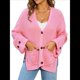 thumbnail image 1 of Suéter de Punto Grueso para Mujer, Cárdigan de Larga con Cuello en V, Botones y Bolsillo para Otoño e Invierno. Rosa L, 1 of 10