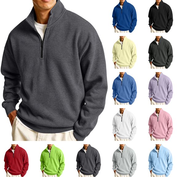 LTTVQM Quarter Zip Pullover Men Fleece Mock Neck Knit Long Sleeve Sweatshirt | Fall Winter Casual Soft Stand Collar Sweater for Athletic Workout Running Gray M