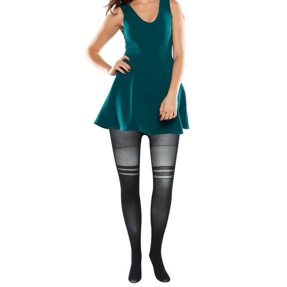 LABRIMP 1Pack Silk Stocking Slicing Striped Tights Pantyhose Panty Hose for Women Black Nylon Velvet