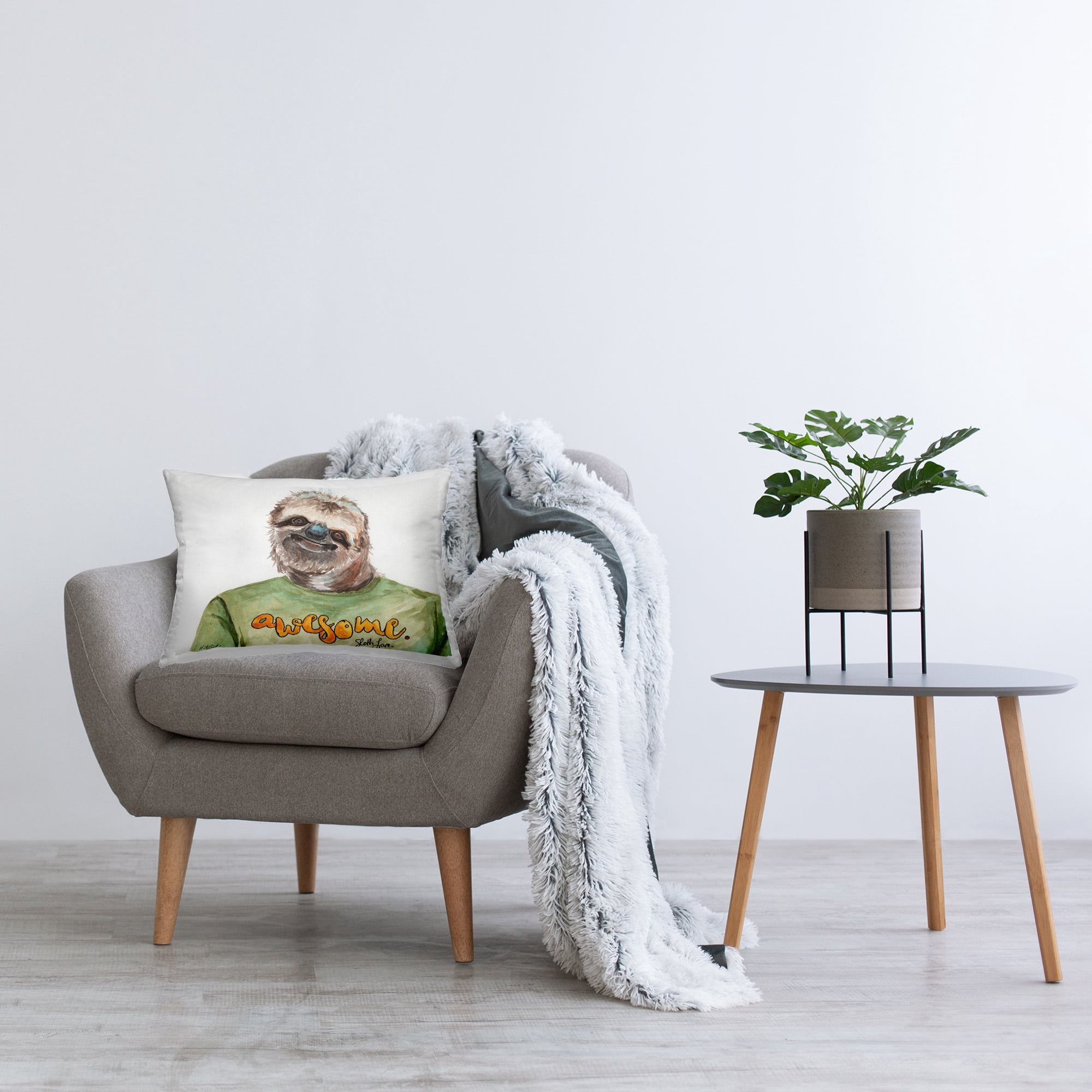 Stupell Industries Awesome Smiling Sloth Decorative Printed Throw Pillow Design by Jennifer Redstreake