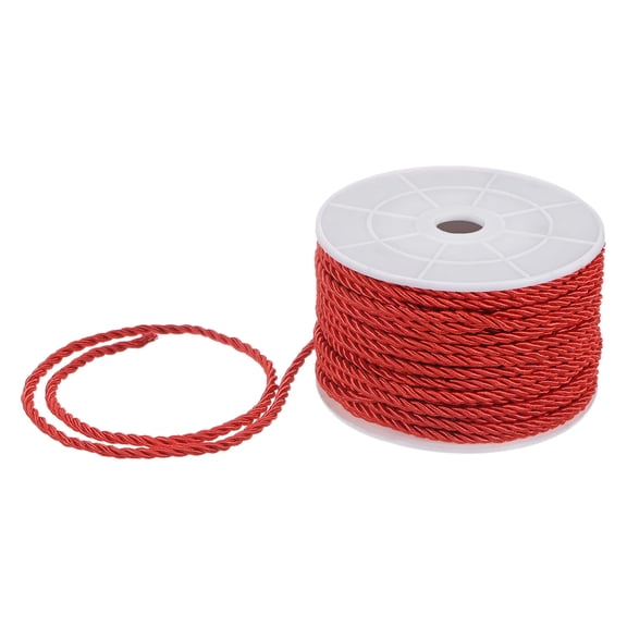 Uxcell 22 Yards Soft Twisted Rope Trim, 3mm/0.12" Red Polyester Twisted Silk Rope Cord for DIY Craft