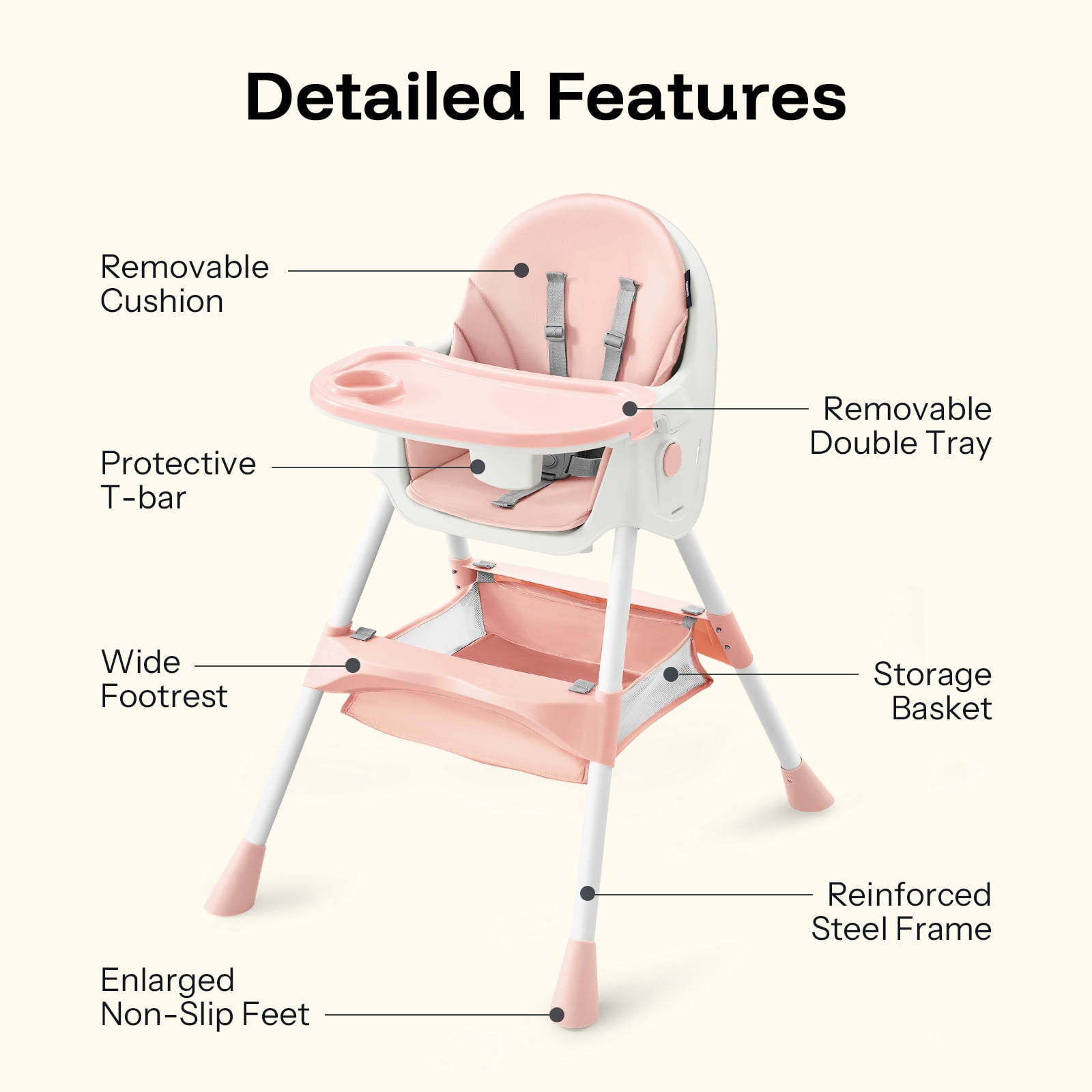 HARPPA 4-in-1 Convertible High Chair for Babies and Toddlers, Feeding Chair for Infant,Pink