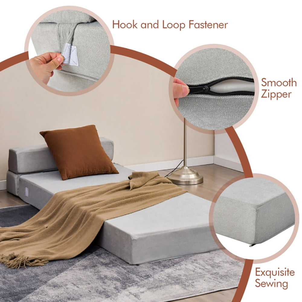 Finihen Convertible Sleeper Bed, Folding Sleeper Chair Sofa Bed, Tri-Fold Folding Chair, for Living Room, Bedroom, Apartment, Dorm, Gray Finihen Convertible Sleeper Bed, Folding Sleeper Chair Sofa Bed, Tri-Fold Folding Chair, for Living Room, Bedroom, Apartment, Dorm, Gray