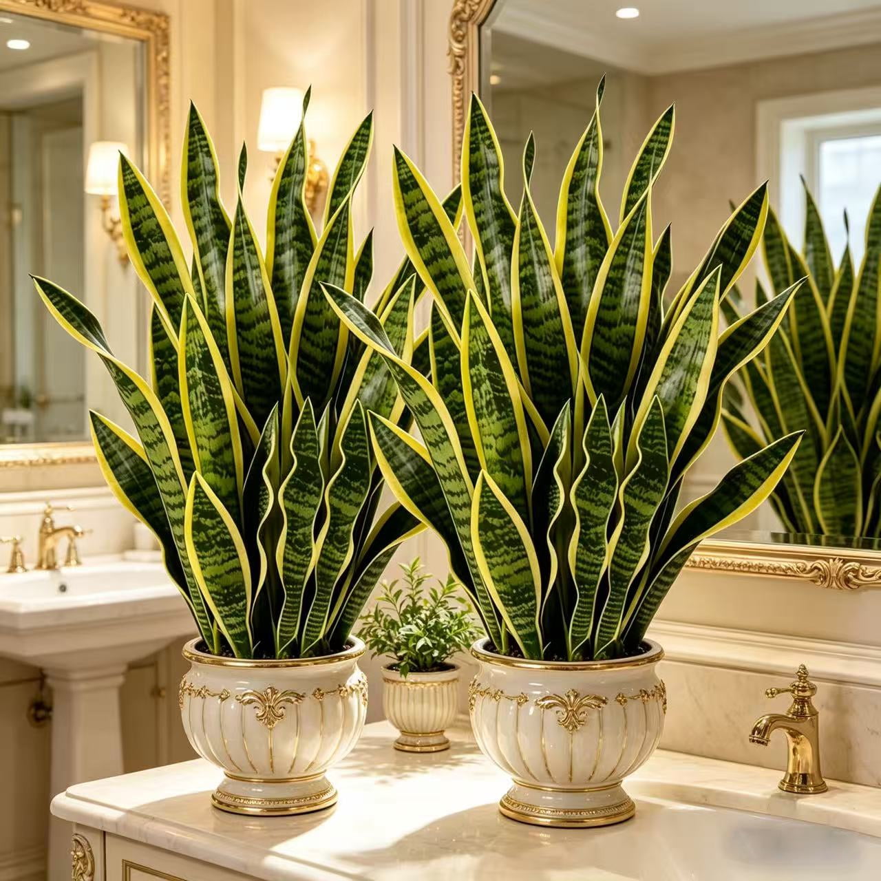 21 Inch Artificial Snake Plant, 2 Pack Faux Sansevieria Plants, UV Resistant Fake Snake Plant for Indoor Outdoor Home Decor