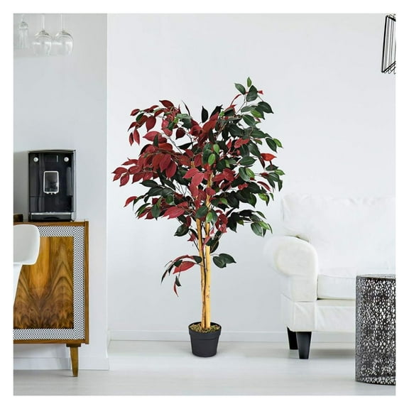 Yunken 1PC 4 Feet Tall Artificial Ficus Tree with Nursery Pot, Realistic Faux Plant for Indoor Outdoor Home Office Garden Decor, Large Houseplant