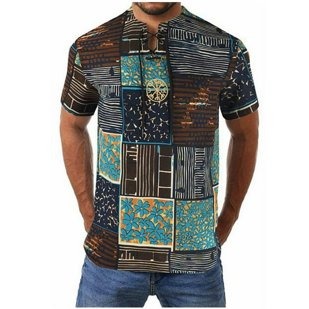 Camiseta de manga corta estampada cómoda de lino y algodón informal a la moda para hombre Pompotops oipoqjl48135