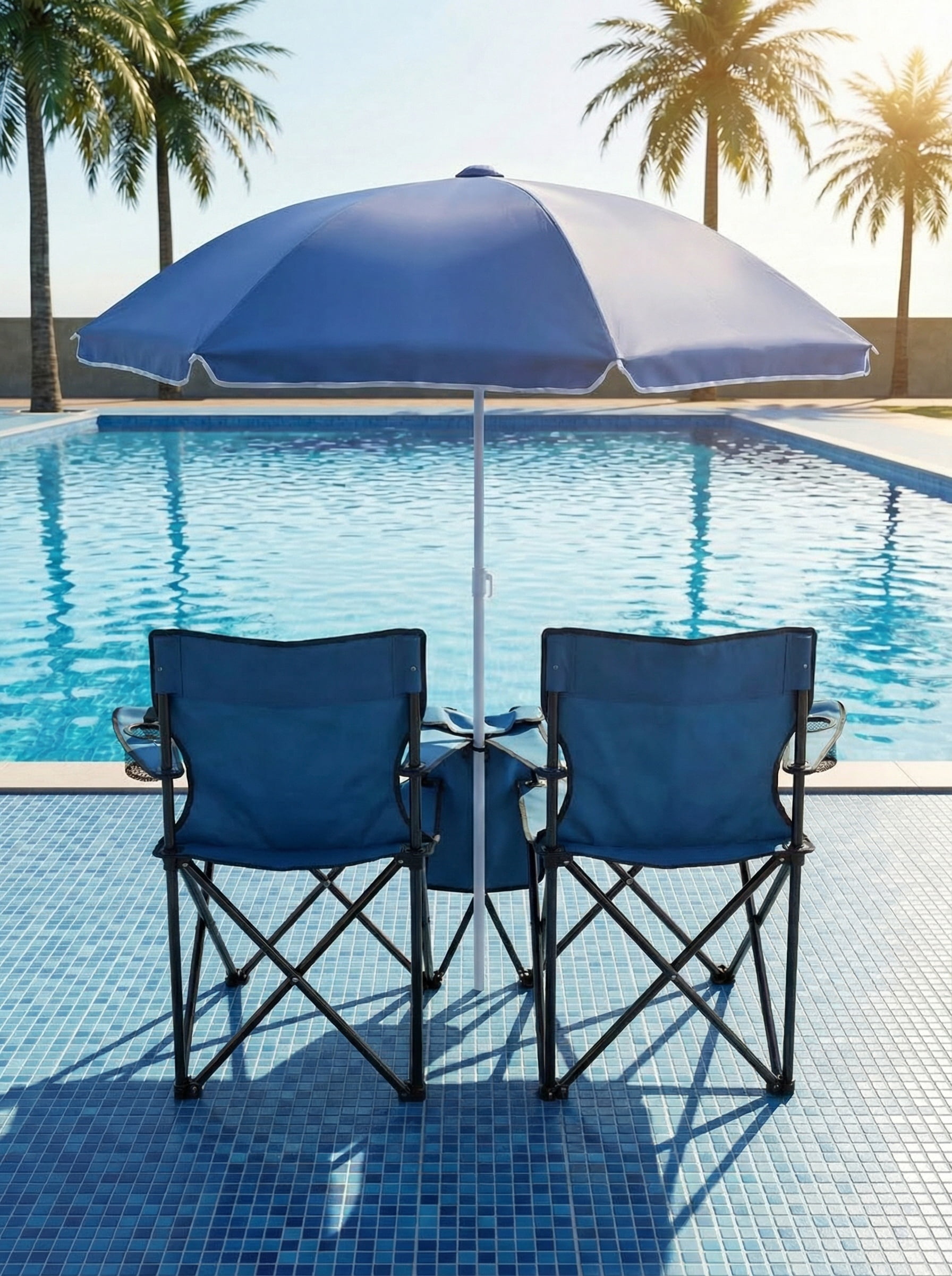 Beach Chair Set with Umbrella Tiltable and Cooler Bag for Outdoor Picnic