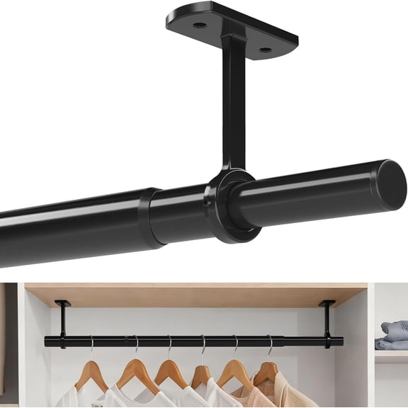 Closet Rods for Hanging Clothes, 17-95 Inch Black Adjustable Closet Hanging Rod for Wardrobes