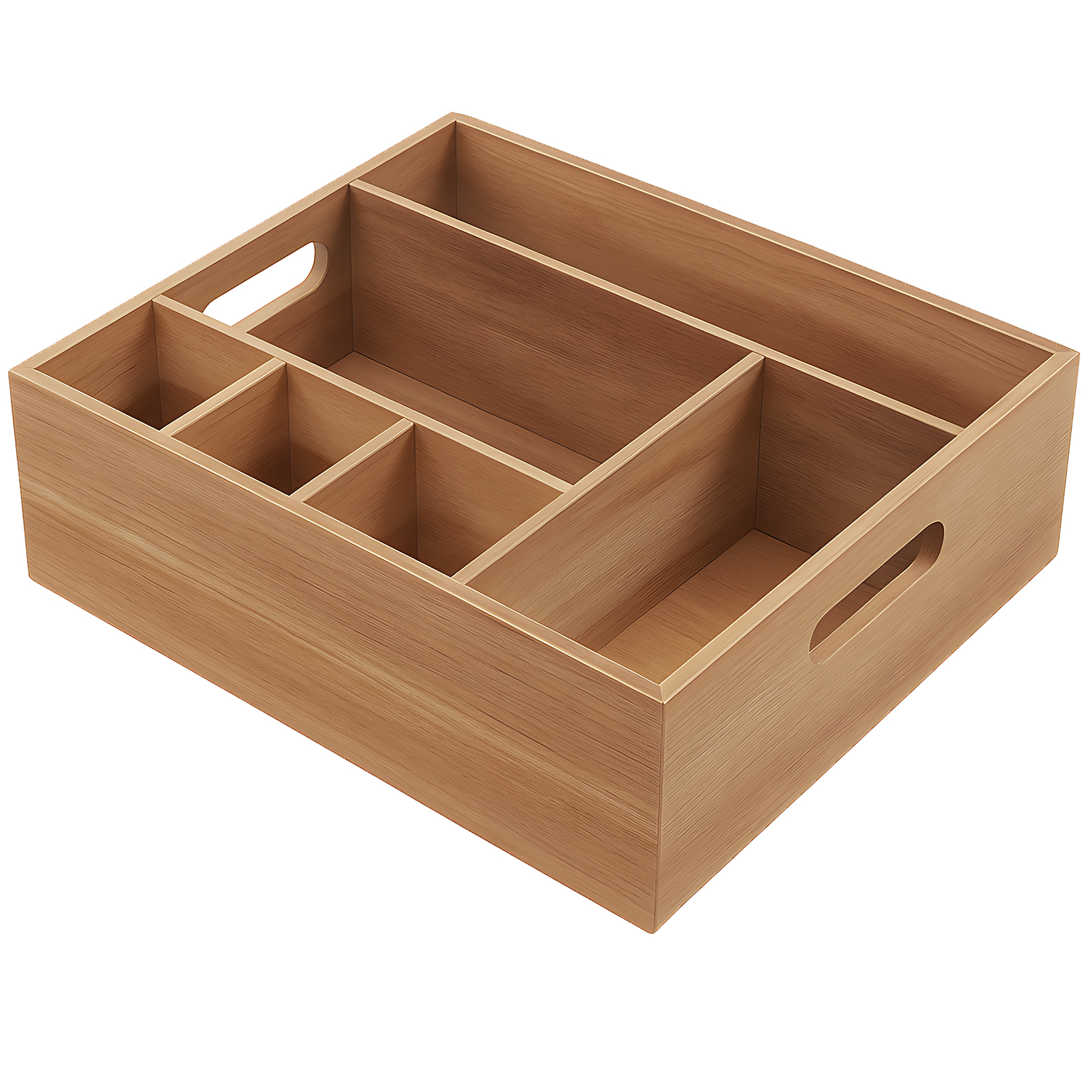 Wooden Cutlery Holder for Dining Table, Multiple Compartments Organizer Box, Ideal for Parties, Picnic, and Home Use, Features Handles for Easy Movement 11"x10.5"x3.7"