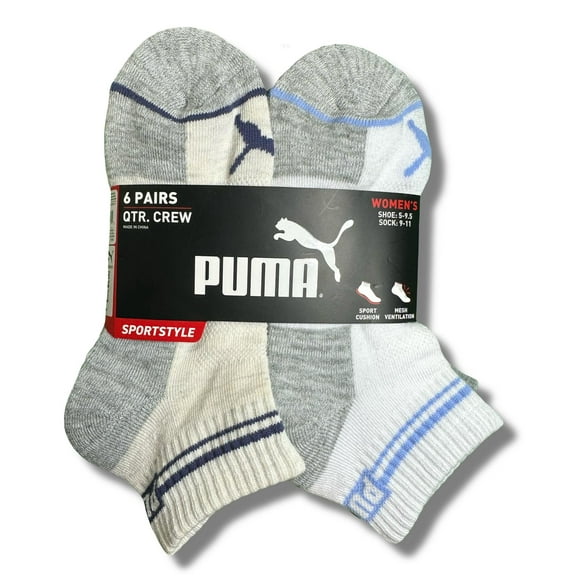 PUMA SOCKS WOMEN'S - QUARTER 253 - MAVI WHITE PURPLE - SHOE SZ 5-9.5 -PACK 6