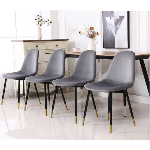 JERFIT Mid-Century Modern Velvet Dining Chairs Set of 4, Soft Gray Upholstery, Accent Side Chairs for Kitchen & Dining Room