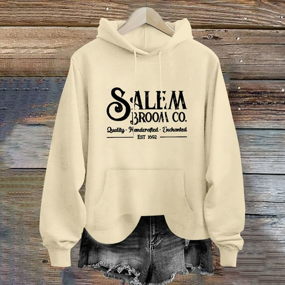 Baqcunre Sweaters For Women Women's Co.Quality.. Est 1692 Letter Printed Loose Hooded Sweater Women Sweatshirt Fall Outfits Women Trendy Beige L