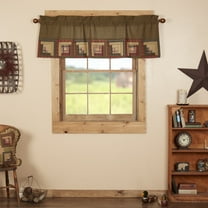 VHC Brands Tea Cabin Rustic 20"x60" Log Block Border Valance Green Thanksgiving Rod Pocket Patchwork Cotton Plaid Kitchen Window Curtains