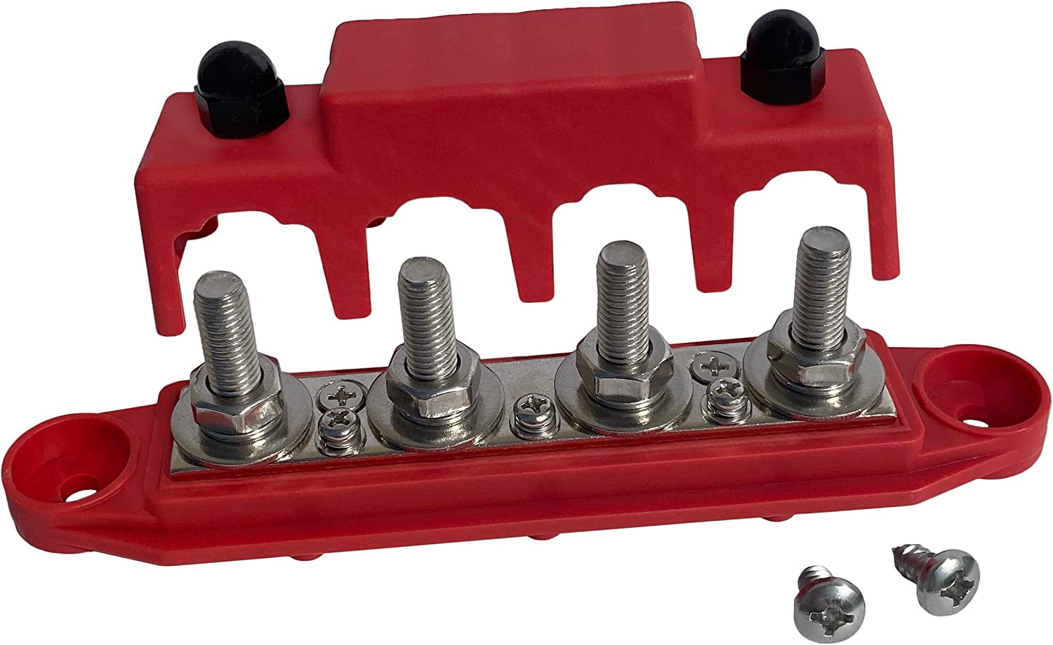 Red 4 Post Busbar Bus Bar Power Distribution Block with Cover M8 Terminal  Studs