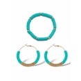 thumbnail image 2 of PalmBeach Jewelry Teal Disc Bead Goldtone Hoop Earrings and Stackable Stretch Bracelet Set, 2 of 5