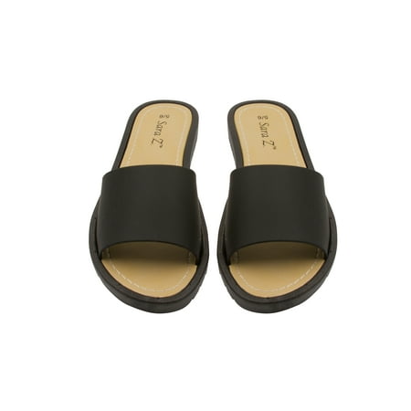 Reef Rubber Sole Sandals - Sara Z Womens Slides Slippers Solid Sole Open Toe Slip On Flat Sandals