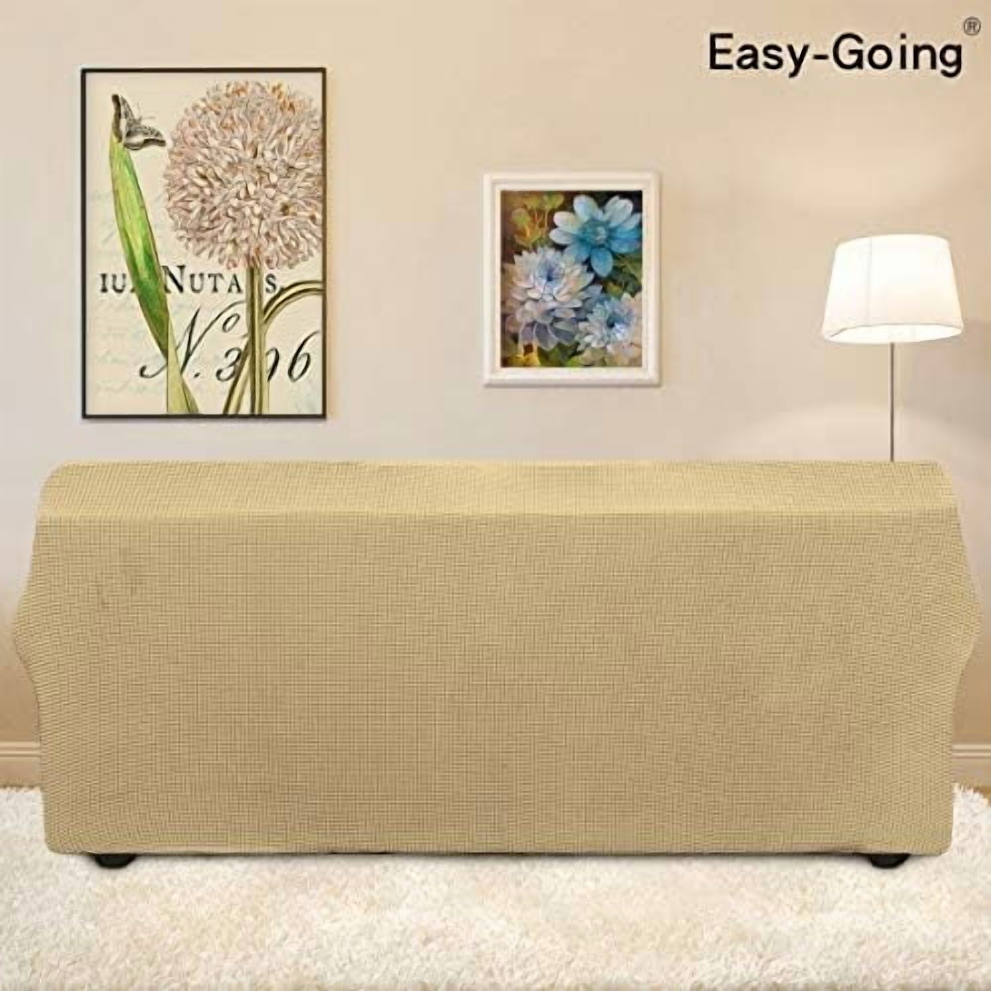 Stretch Sofa Slipcover 1-Piece Sofa Cover Furniture Protector Couch Soft with Elastic Bottom for Kids, Polyester Spandex Jacquard Fabric Small Checks (Sofa, Beige)