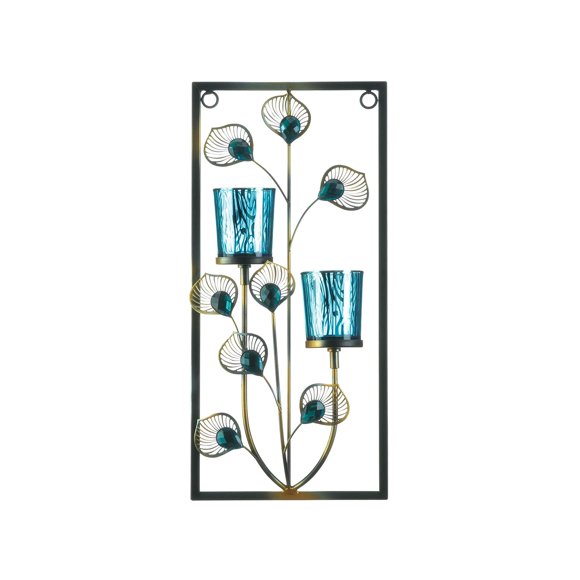 Portavelas de Pared Zingz & Thingz con Diseño de Pluma de Pavo Real 18x6x37 cm