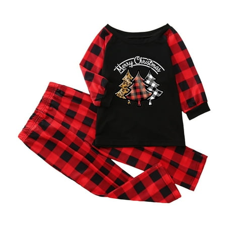 

Fesfesfes Xmas PJS Kid Pajamas Set For Family Long Sleeve Printed Sleepsuits Red Plaid Top And Long Pants Sleepwear Sets On Sale