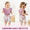 thumbnail image 4 of Younger Tree Toddler Baby Girl Summer Short Sleeve Romper Shorts Headband Clothes Outfits Set for 0-3 Months, 4 of 7