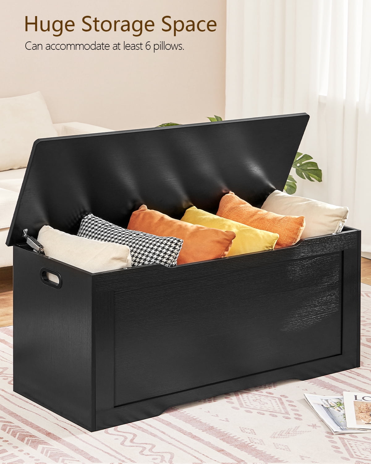39.4” Storage Chest, Toy Chest, Toy Storage Box with 2 Safety Hinges, Lift Top Wooden Storage Chest, Storage Bench, for Living Room, Bedroom, Entryway, Black