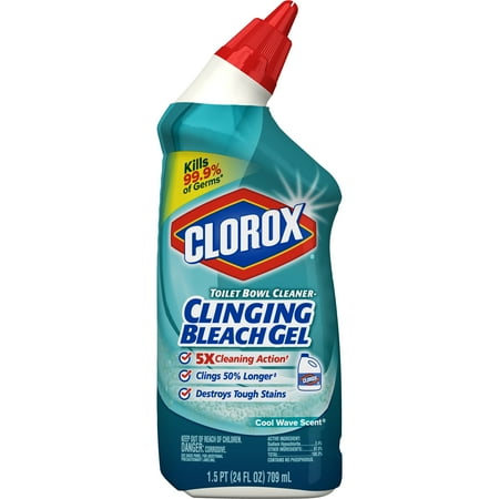 Clorox Toilet Bowl Cleaner Clinging Bleach Gel, Cool Wave Scent, 24 fl oz