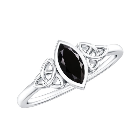 Rosec Jewels Real Black Spinel Marquise Engagement Ring for Women - Celtic Knot Ring - AAA Quality - With Jewelry Box, 925 Sterling Silver, US 4.00