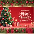 thumbnail image 6 of Red Background Christmas Banner Gold Lettering New Year Banner Snowflake Design Gift Box Pattern Holiday Banner for Christmas Party New Year Celebration Home Decoration, 6 of 8