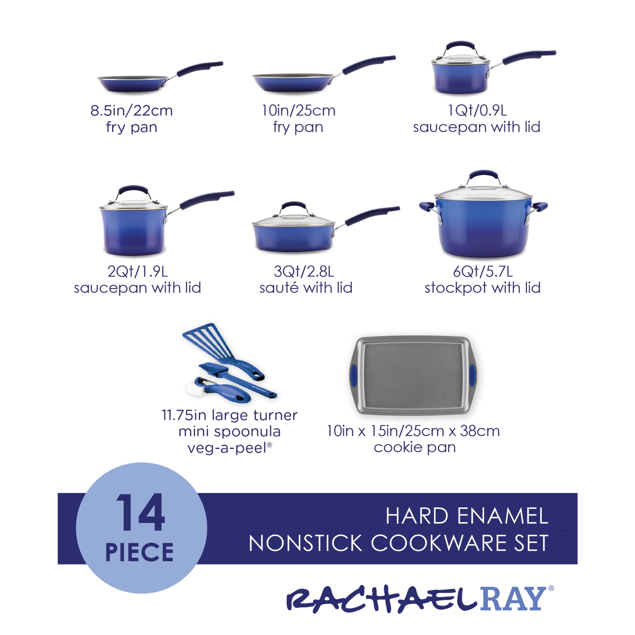 Rachael Ray Classic Brights Porcelain Enamel Nonstick Cookware Pots and Pans  Set, 14-Piece - Bed Bath & Beyond - 11639138