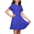 thumbnail image 2 of Hzzrkos Girls Casual Loose Solid Color Polo Neck Short Sleeve Patch Pocket Swing Mini Dress Blue, 2 of 9