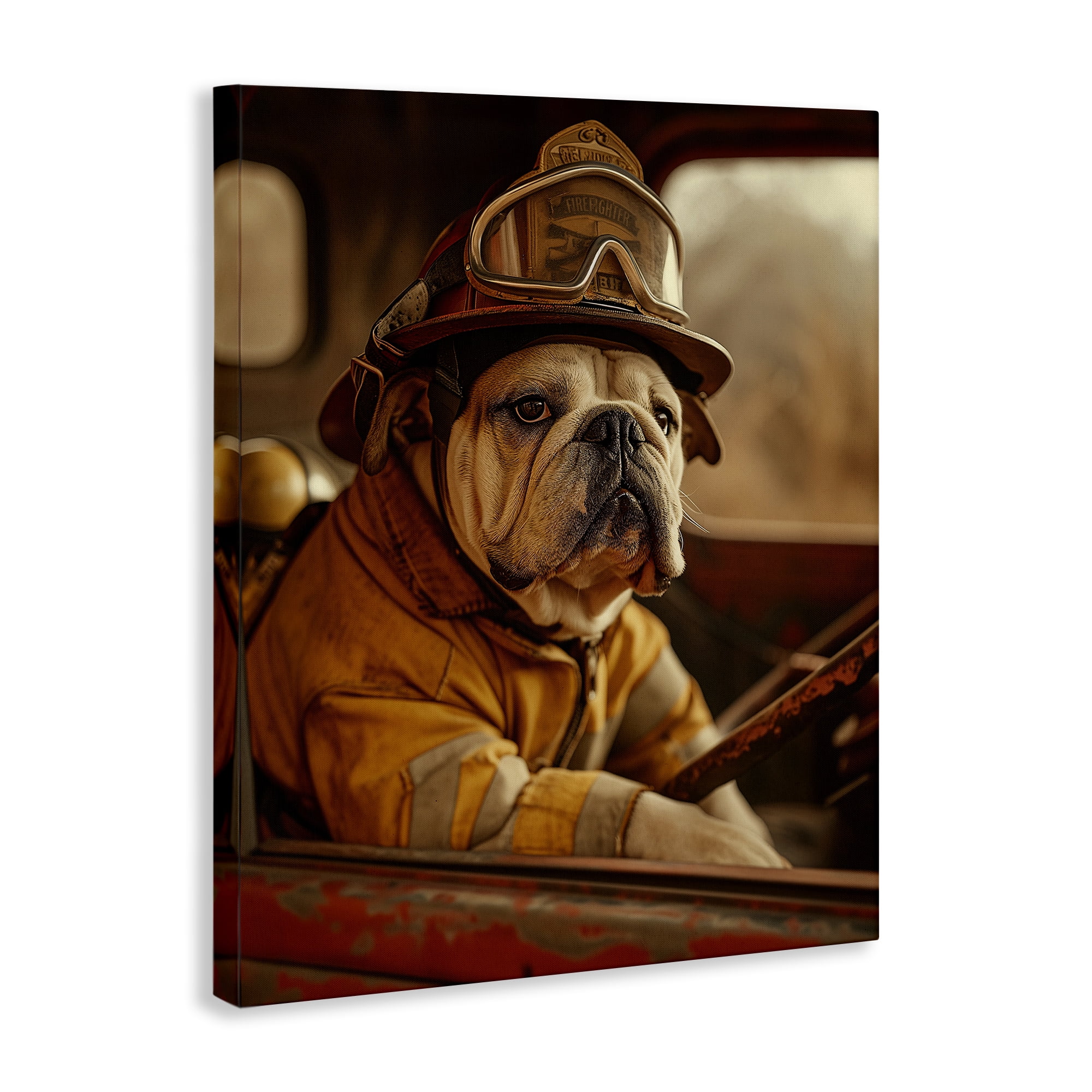 Stupell Industries Rustic Bulldog Fireman Novelty Painting Gallery Wrapped Canvas Art Print Wall Art, 30 x 40