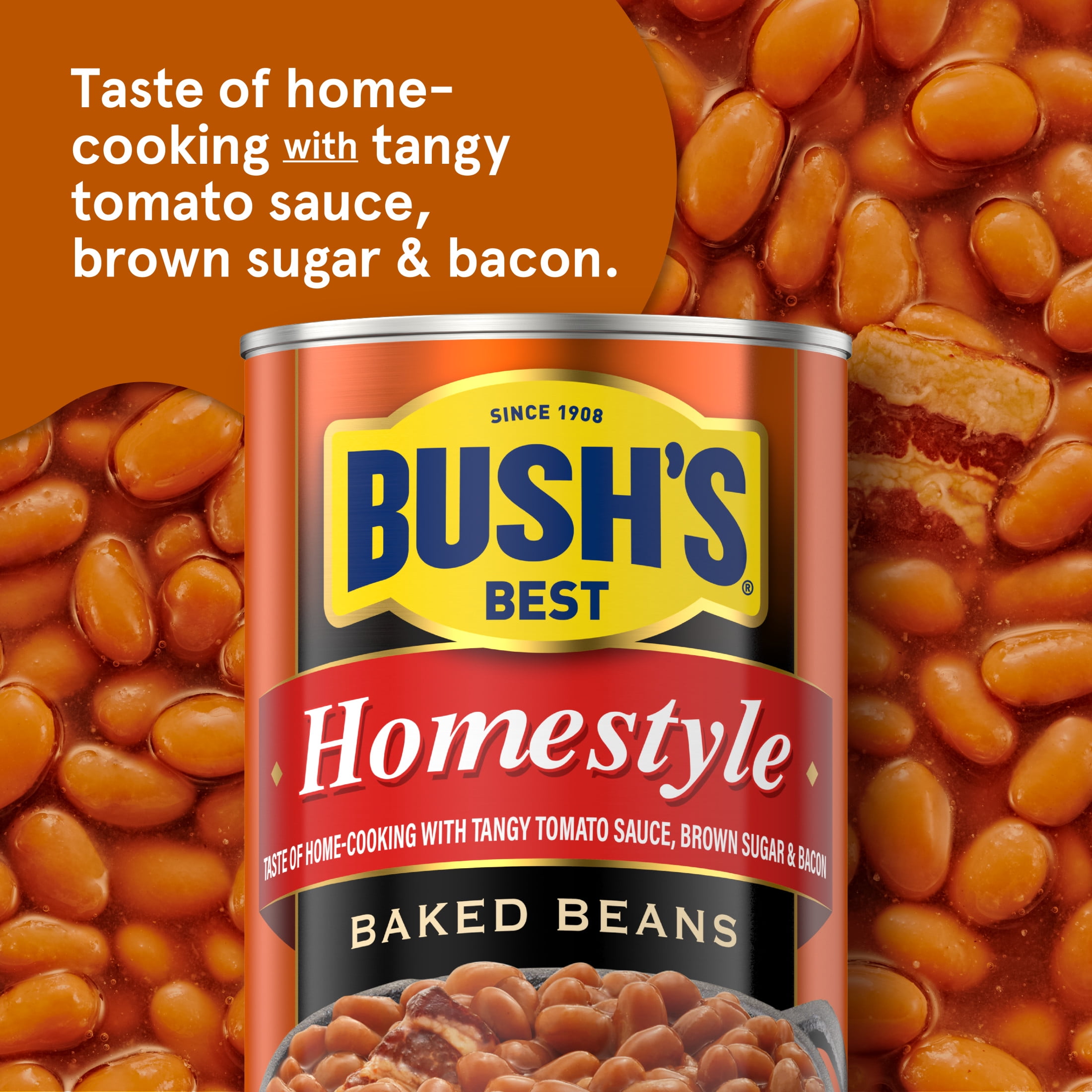(6 pack) Bush's Homestyle Baked Beans, Canned Beans, 55 oz Can