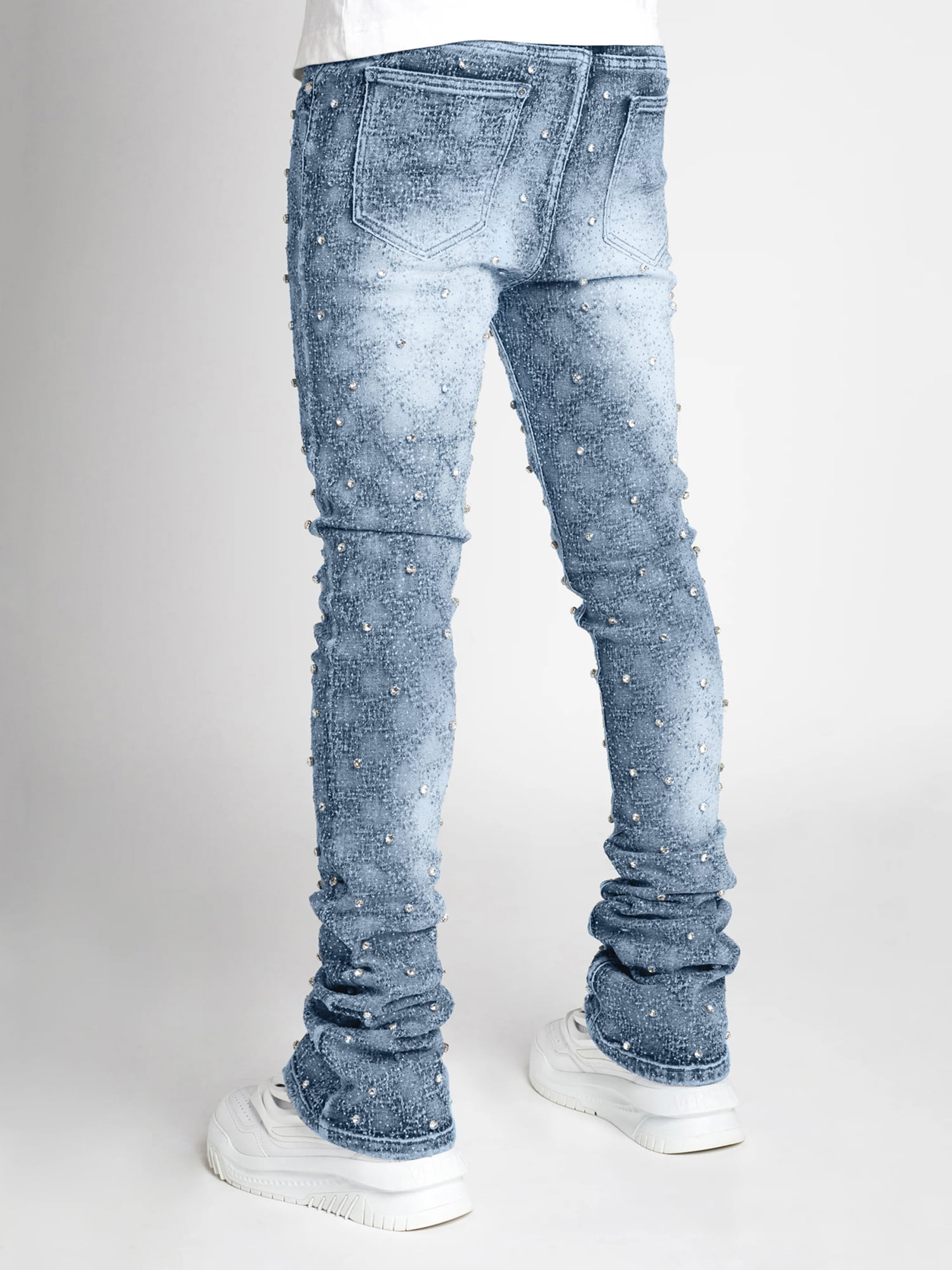 YUTHENTIC ♥ Hand painted cut point denim pants KelaJuan Men's Summer Skinny Jeans Fashion Rhinestone