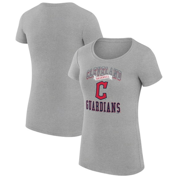 Women's G-III 4Her by Carl Banks Heather Gray Cleveland Guardians Super-Slim Fit Lightweight Team Logo Graphic T-Shirt