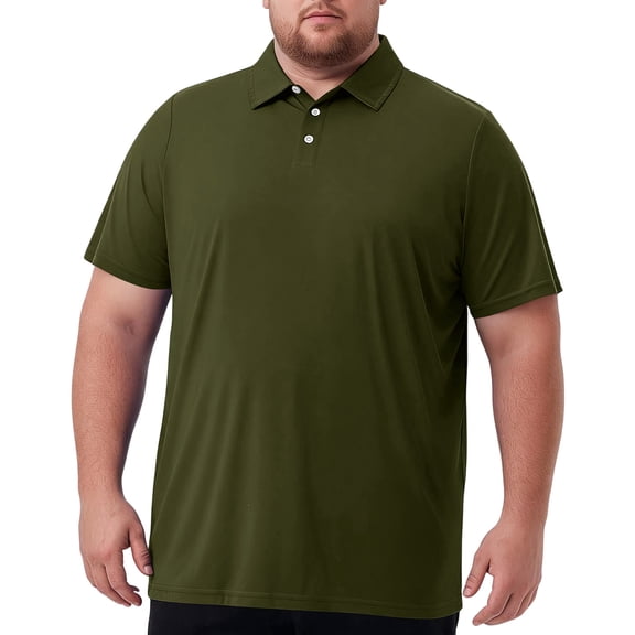 Big and Tall Essentials Men's Solid Golf Polo Shirt, Black, Sizes XLT-8XLT Army Green 6XL