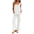thumbnail image 2 of BRELIL Women's Two Piece Outfits Square Neck Sleeveless Tank Top Wide Leg Pants Lounge Set Casual Pajama Sets Loose Fit Vacation Travel Matching Tracksuit, White XL, 2 of 9