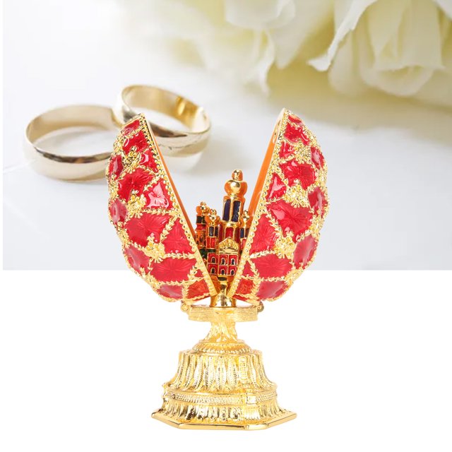 Hand Painted Faberge Style Decorative Jewelry Trinket Box with Mini Castle Decoration, Perfect Gift for Rings, Earrings and Home Decor