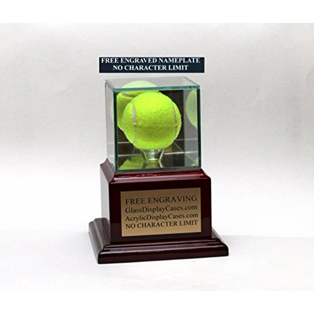 Tennis Ball Personalized Glass Display Case with Piano Finish Rosewood