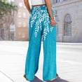 thumbnail image 7 of Hawaiian Print Palazzo Pants for Women Elastic High Waist Wide Leg Flowy Beach Trousers with Pockets Sky Blue 2XL, 7 of 7