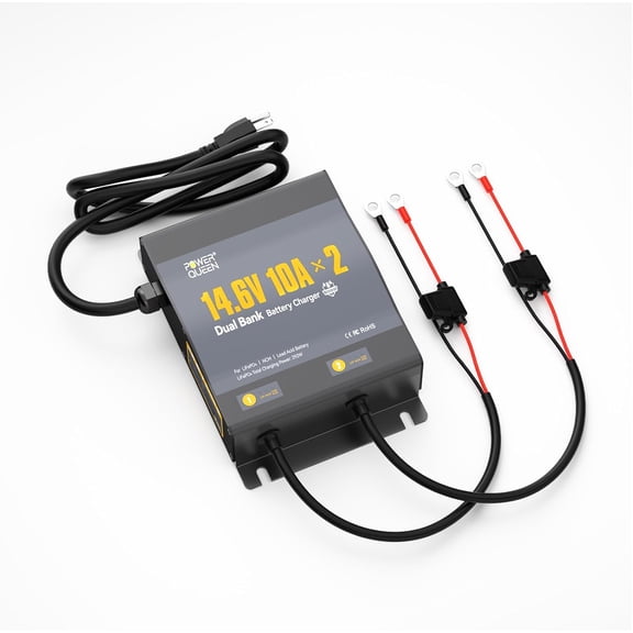 Power Queen 2-Bank 20A Marine Battery Charger, 12V Smart Charger Waterproof with LED Indicator for RV, Boat,Trolling Motor,Lithium & Lead Acid Battery