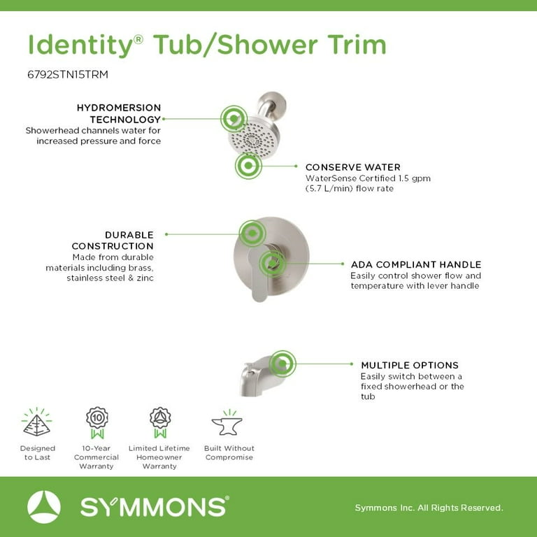 Symmons 679215Trm Identity Hydromersion Tub And Shower Trim
