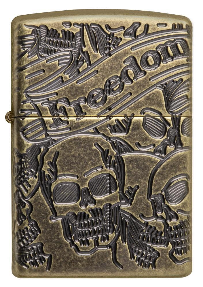 Zippo Armor Freedom Skull Antique Brass Pocket Lighter