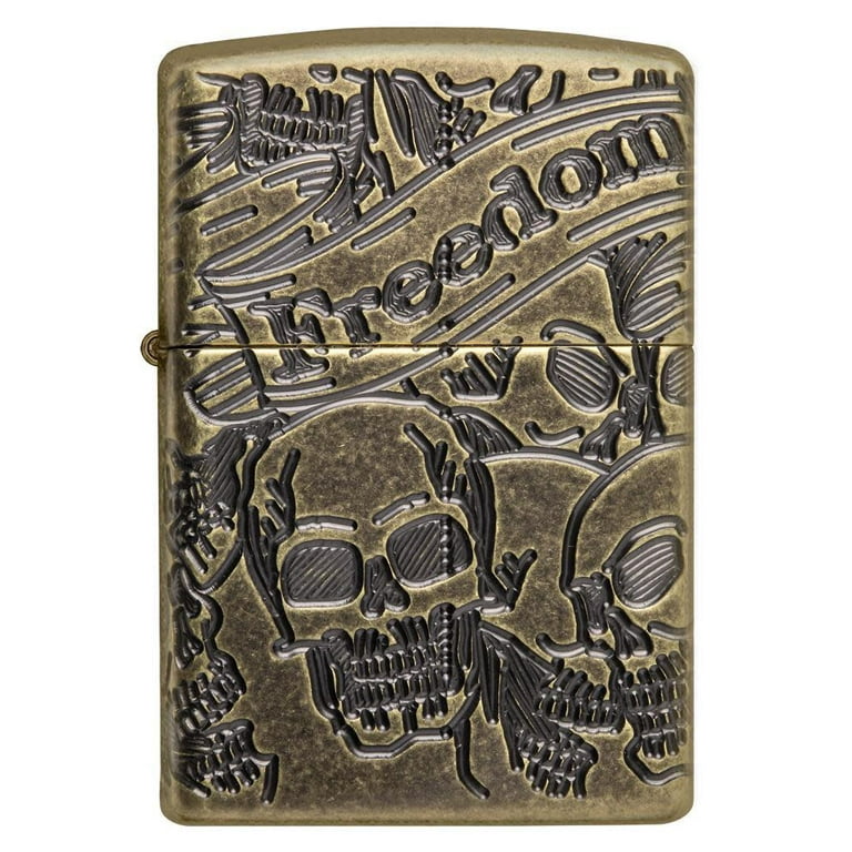 祥印、器、レトロ Zippo Mushroom Skulls Design High Polish Black Windproof