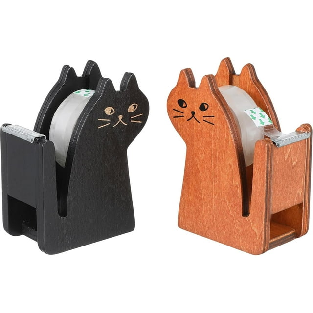Huggegwe 2 Pcs Support de Ruban pour Chat Rouleau de Ruban Distributeur de Ruban pour Faux Cils Distributeur de Ruban Amusant Support de Ruban pour Chat Bureau Bois UA824-12417